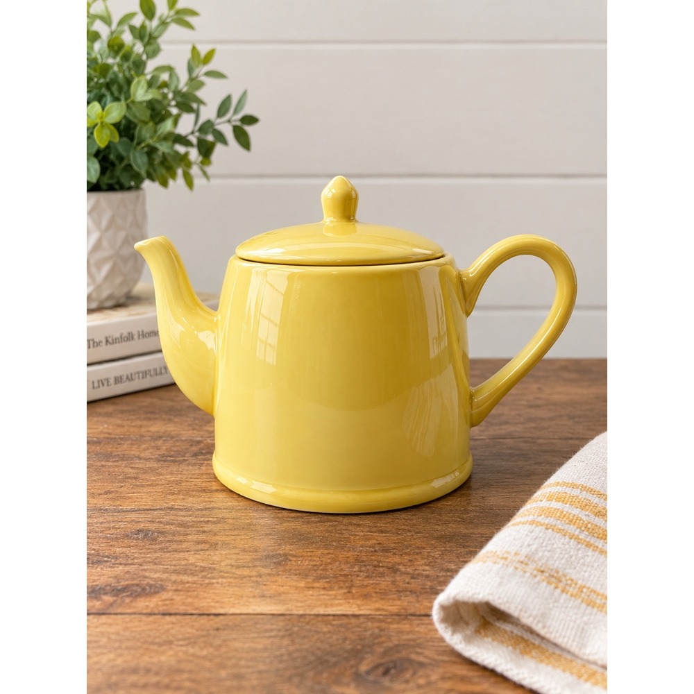 Vintage Yellow Ceramic Teapot with Lid Mid Century Retro Cottage Kitchen Decor